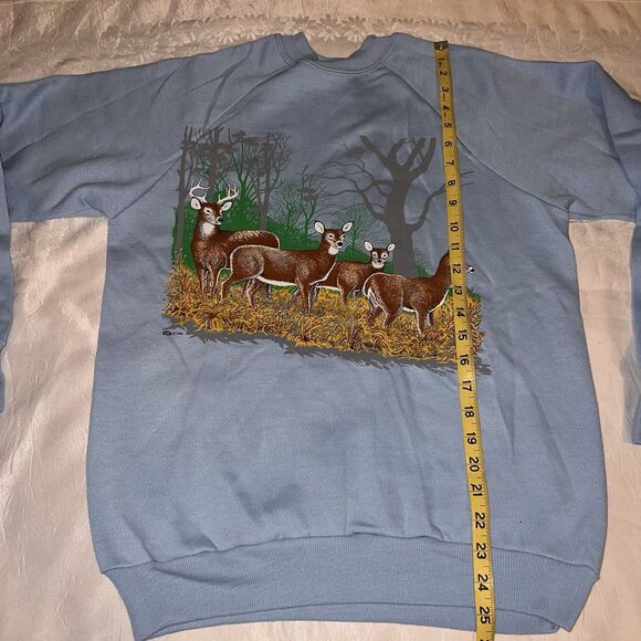 New 1990 Deadstock Deer Buck Doe Grand Illusion Blue Sweatshirt Medium Hunter - Picture 9 of 10